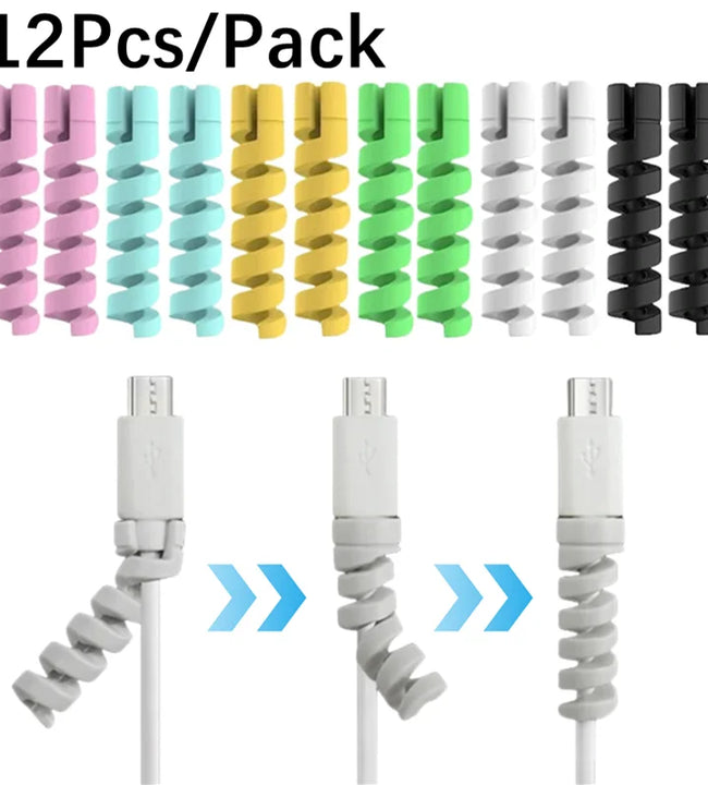 1/12PCS Cable Protector Silicone Bobbin Winder Wire Cord Cable Organizer Cover for iPhone Cell Phone USB Charger Cable Accessory