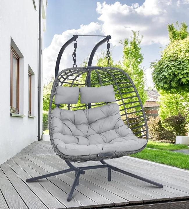 Double Swing Egg Chair with Stand,Chair for 2 People,Porch Loveseat with Thick Cushion and Sturdy Steel Stand for Indoor Outdoor