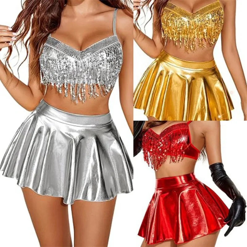 Women's Sequin Tassel Clothing Role-playing Three Piece Clothing Swimsuit Set Cosplay  Sexy Skirt  Lingerie Cosplay  Sexy Skirt