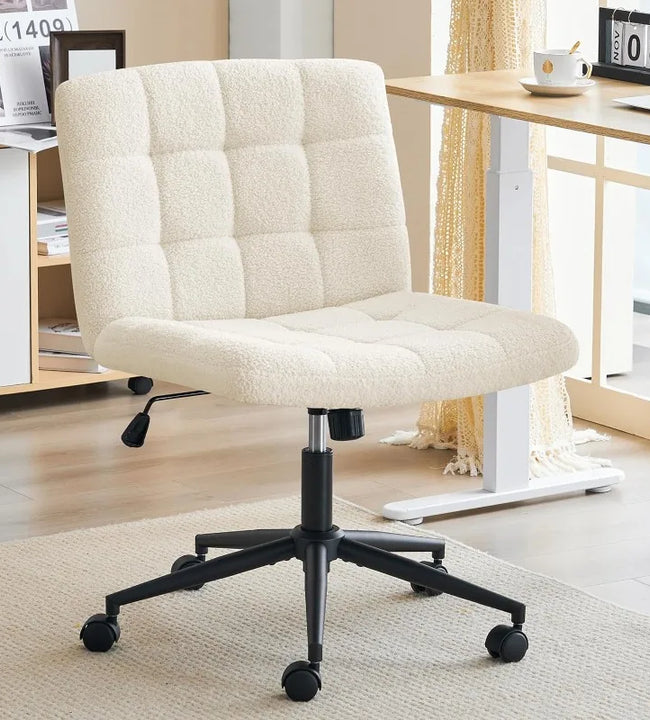 Swivel Criss Cross Legged Chair with Wheels for Home Office, Wide Armless Desk Chair Height Adjustable Comfy Seat for Desk