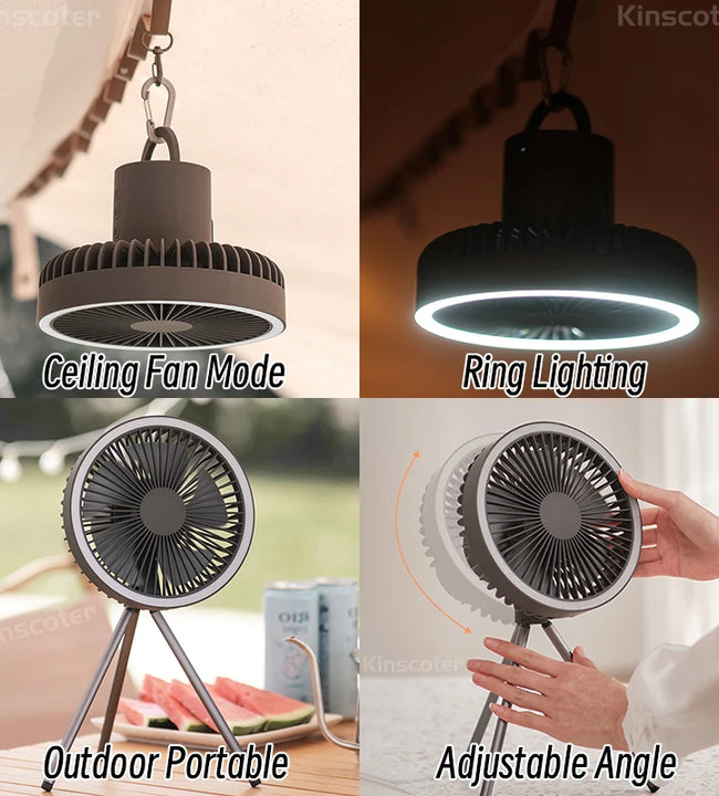 10000mAh 4000mAh Camping Fan Rechargeable Desktop Portable Circulator Wireless Ceiling Electric Fan with Power Bank LED Lighting