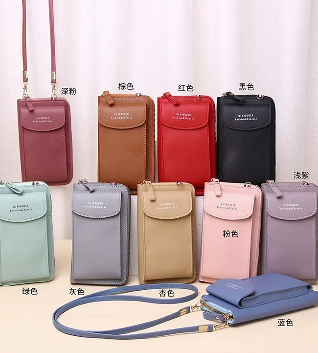 Women's Wallet Shoulder Mini Leather Bags Straps Mobile Phone Big Card Holders Wallet Handbag Money Pockets Girls Small Bags