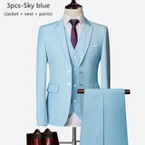 Luxury 3 piece men's wedding suit fashion men's slim solid color business office suit sets large size men Blazer+ pants + vest