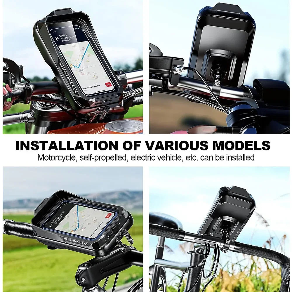 Waterproof Bike Bicycle Phone Case Universal Motorcycle Handlebar Phone Holder Stand Motorbike Scooter Cell Phone Mount Bracket