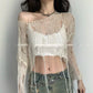 Deeptown Y2K Women's Knit Tshirt Hollow Out Knitwear Cropped Sweater Spring Short Networks Jumper Vintage Gyaru Korean Fashion