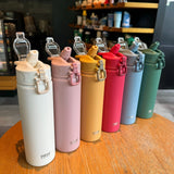 Stainless Steel Thermos Bottle with Straw, Thermal Cup, Car Insulated Flask, Water Tumbler for Outdoor Sports, 530ml, 750ml, 1Pc