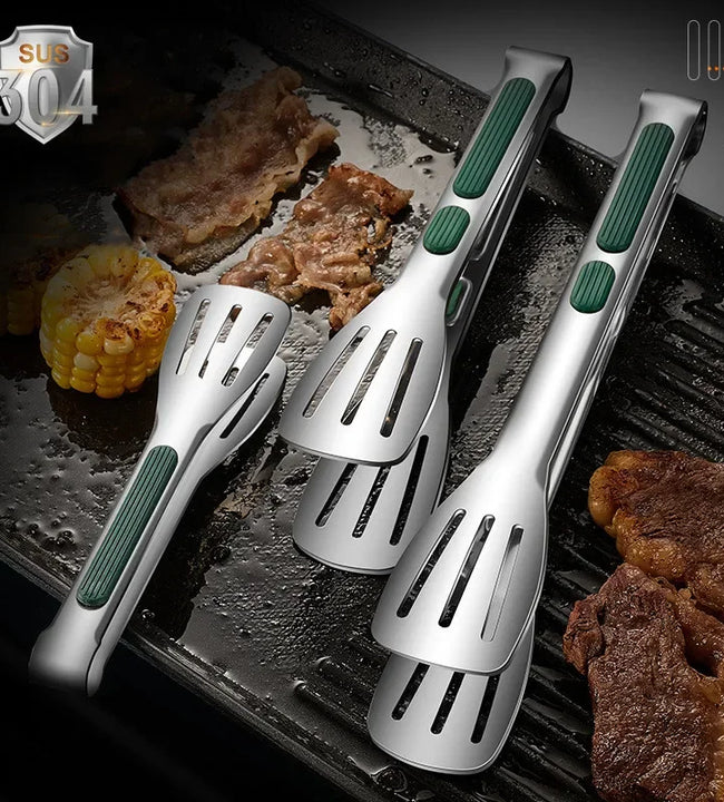 7/9/12inch 304 Stainless Steel Food Clip BBQ Grill Steak Food Clip Silicone Non-slip Handle Bread Tong Party Kitchen Accessories