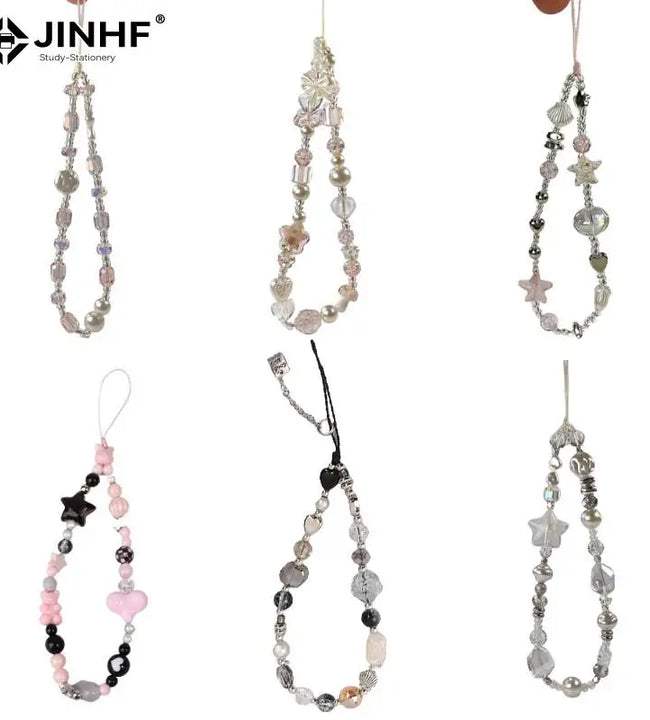 Y2K Silver Clear Star Bead Keychain Phone Charms Cute Bear Lanyard Cell Phone Strap Pendant For Woman Mobile Phone Accessories