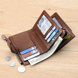 Genuine Leather Men's Wallet Luxury Short RFID Card Holder for Men Zipper Coin Purse Portable Male Wallets Billfold