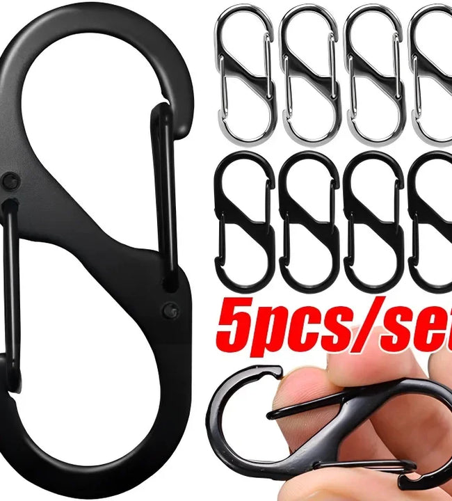 5Pcs S Type Zinc Alloy Carabiner with Lock Mini Keychain Hook Anti-Theft Outdoor Camping Backpack Buckle Key-Lock Accessories