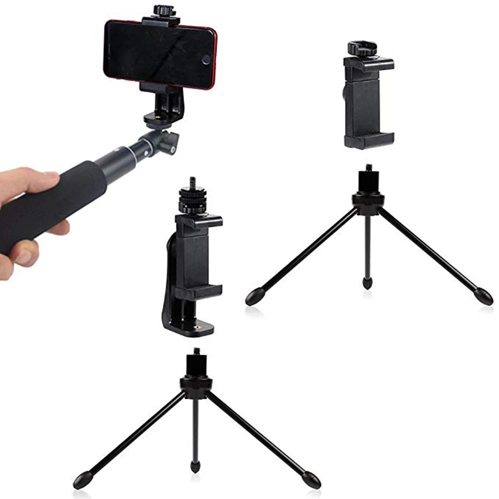 Universal Tripod Mount Adapter Cell Phone Clip Holder Stand Vertical 360° Rotation Tripod Stand for iPhone Samsung Huawei Xiaomi