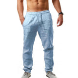 2022 Men's New  Fashion  Casual Sport Pants Elastic Waist Cotton and Linen Solid Color Trousers