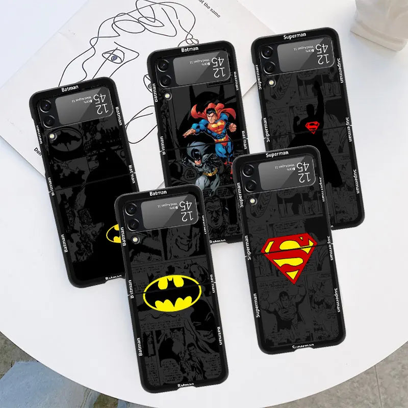 Superman Batman Anime Case For Samsung Galaxy Z Flip 5 4 3 5G Hard Luxury Cell Phone Cover ZFlip5 ZFlip4 Clear PC Capa