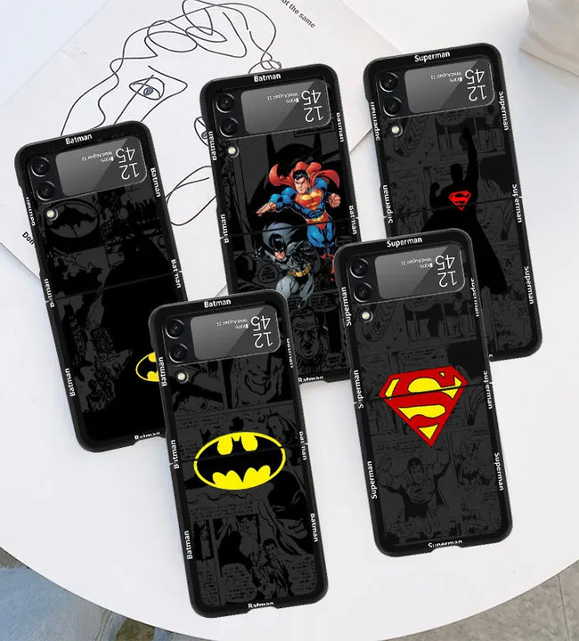 Superman Batman Anime Case For Samsung Galaxy Z Flip 5 4 3 5G Hard Luxury Cell Phone Cover ZFlip5 ZFlip4 Clear PC Capa