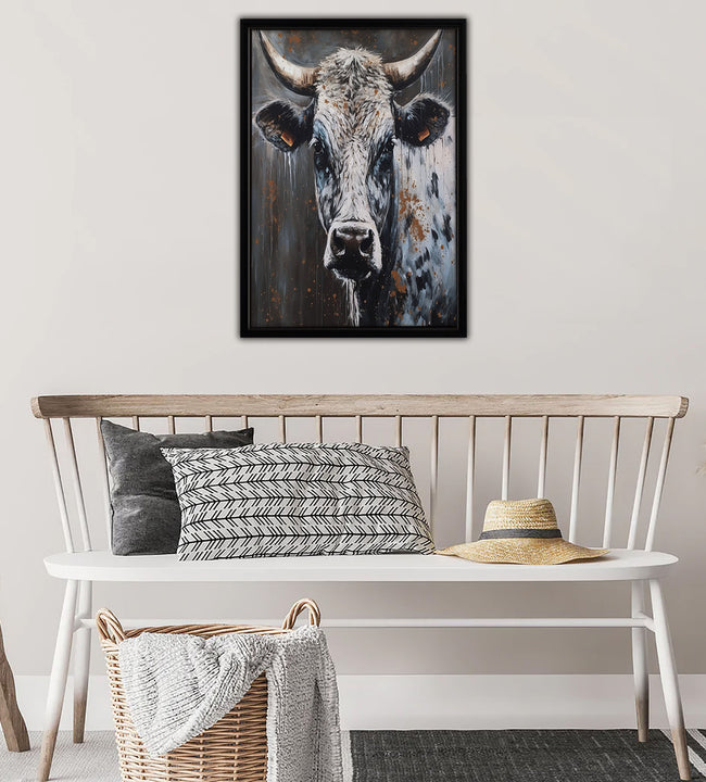 Watercolor Cow Framed Canvas