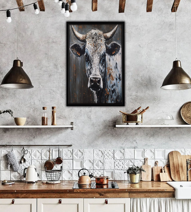 Watercolor Cow Framed Canvas