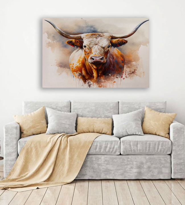 Watercolor Longhorn Canvas Art