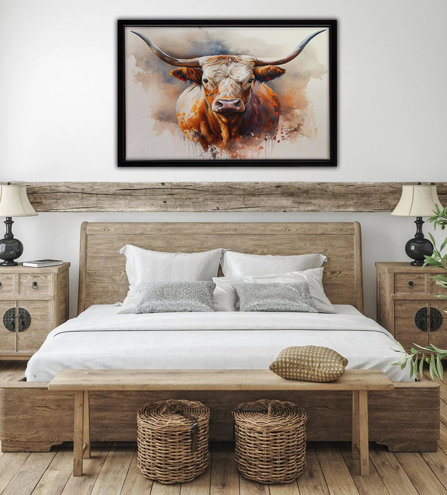 Watercolor Longhorn Framed Canvas