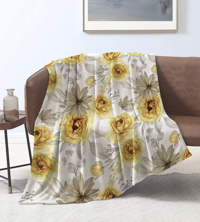 Gold Flowers Velvet Blanket