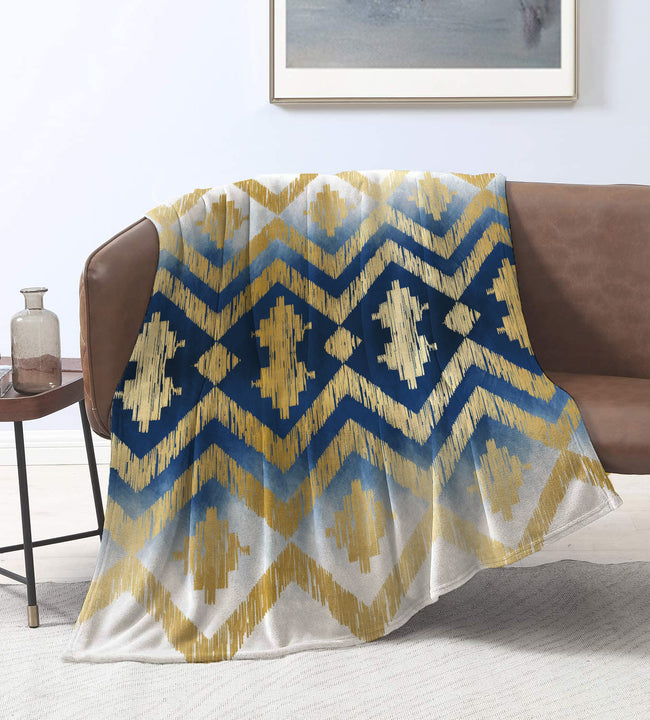 BlueGold Chevron Velvet Blanket