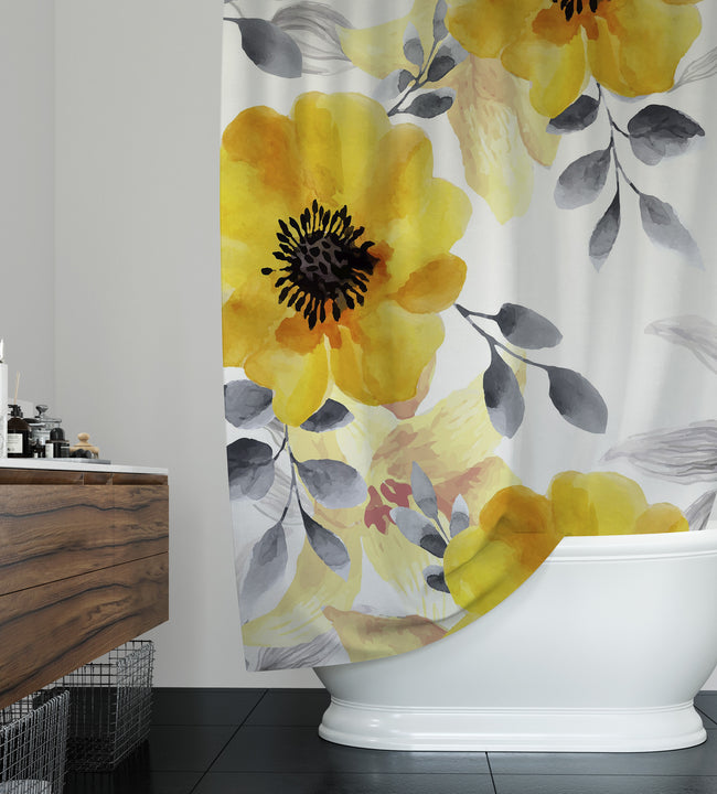 Watercolor Yellow Flowers Shower Curtain
