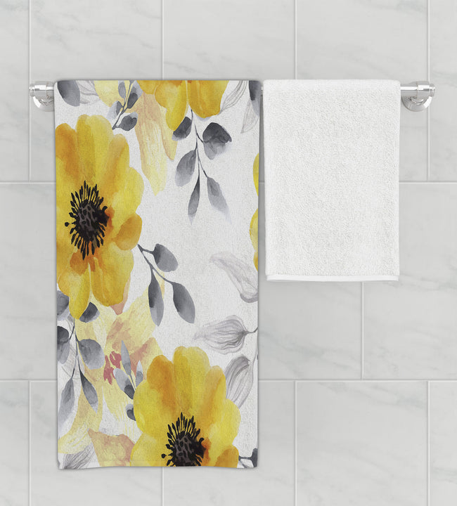 Watercolor Yellow Flowers Towel