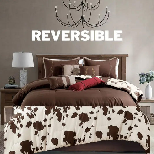 Cowhide Brown Cow Skull Reversible Comforter Set - 7 Piece Set