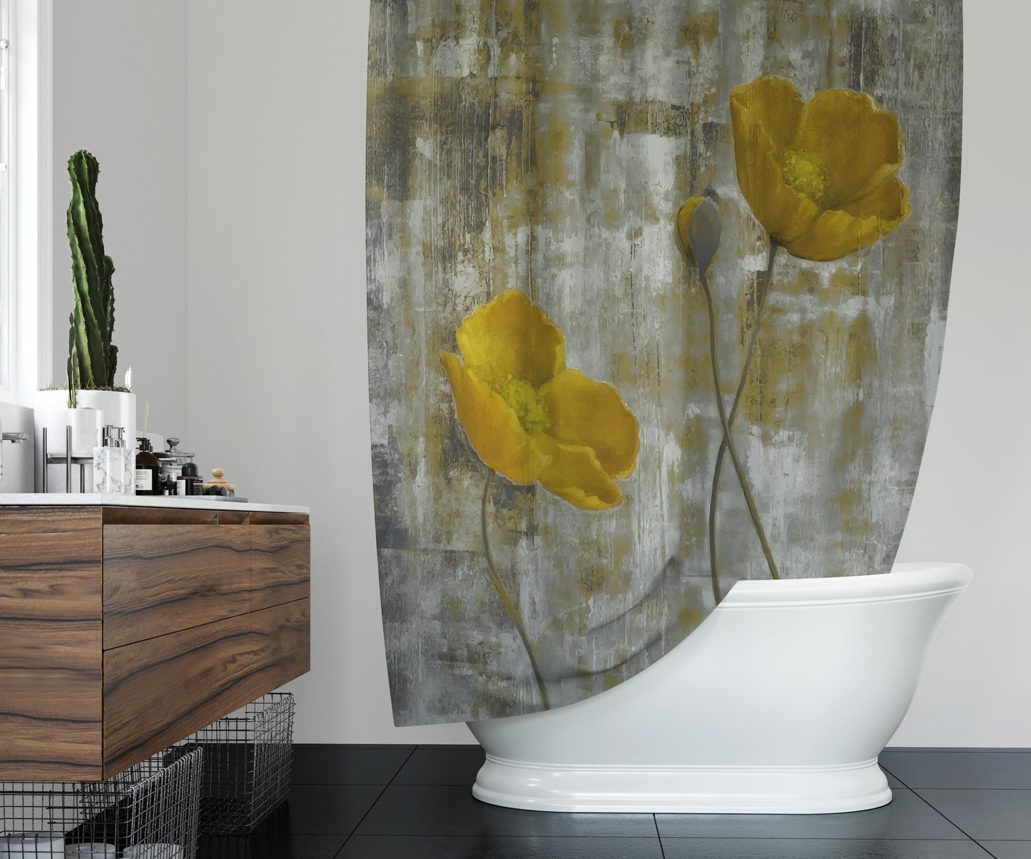 Abstract Yellow Flowers Shower Curtain