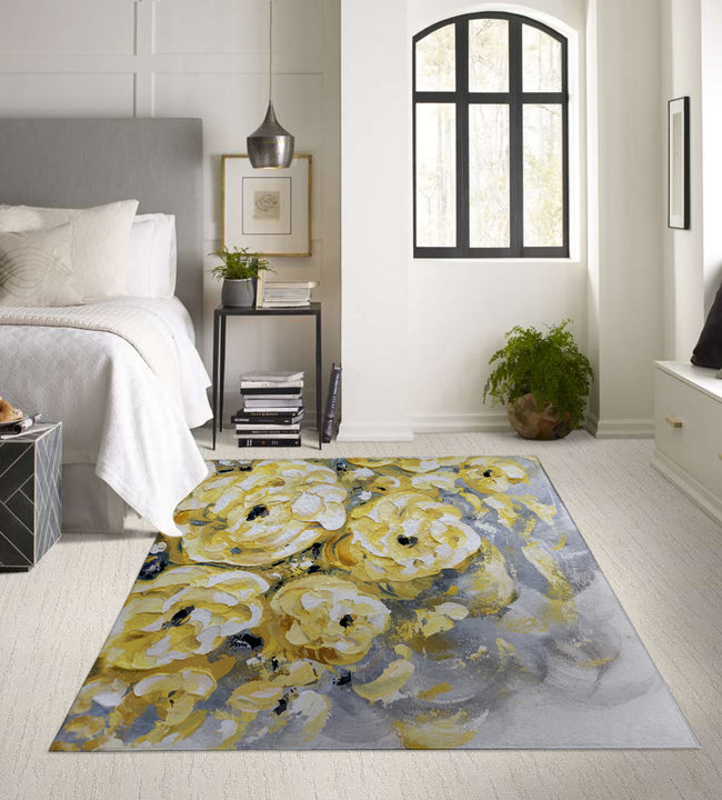 Yellow Roses Low Pile Area Rug