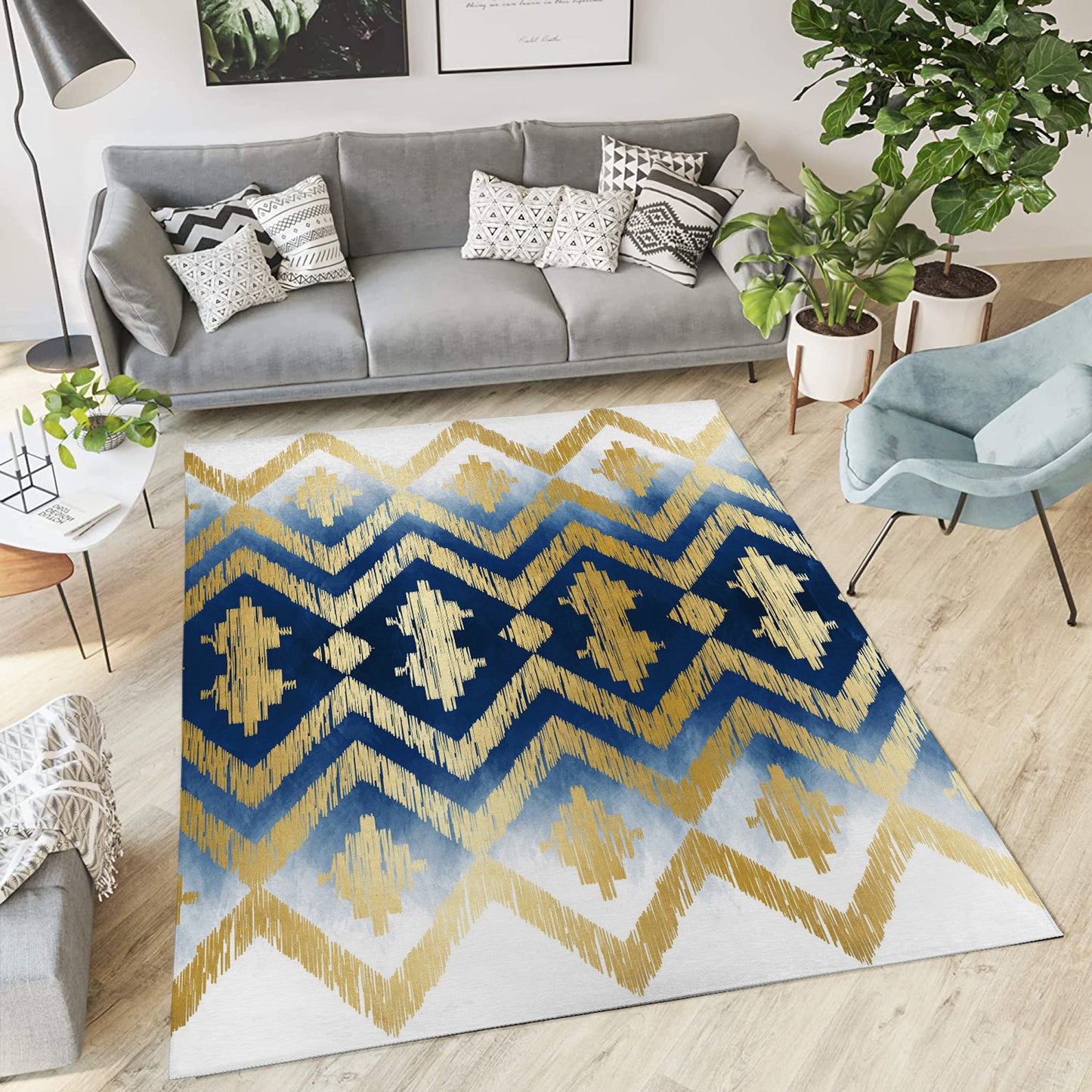 BlueGold Chevron Low Pile Area Rug