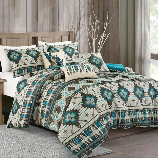 Austin Navajo Turquoise Feather Aztec Comforter - 6 Piece Set