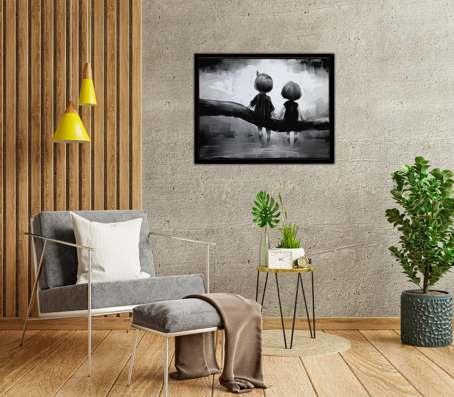 Friends Black and White Framed Canvas
