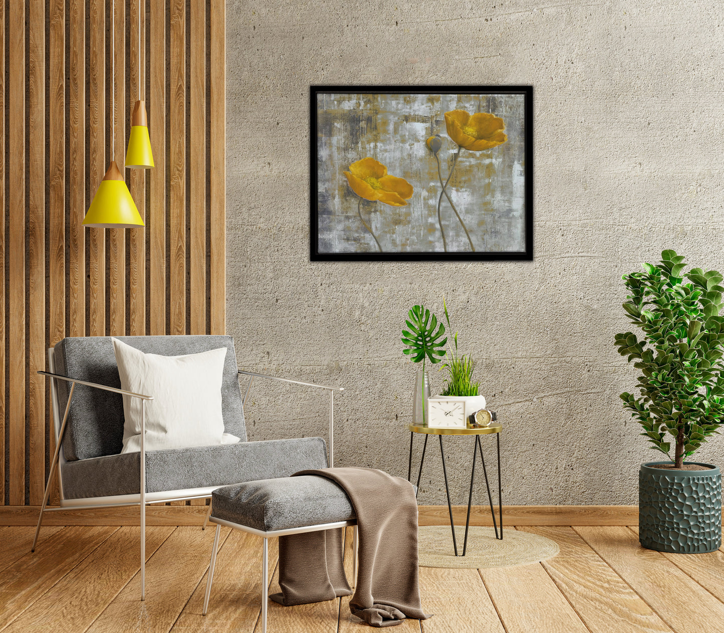 Abstract Yellow Flowers Framed Canvas