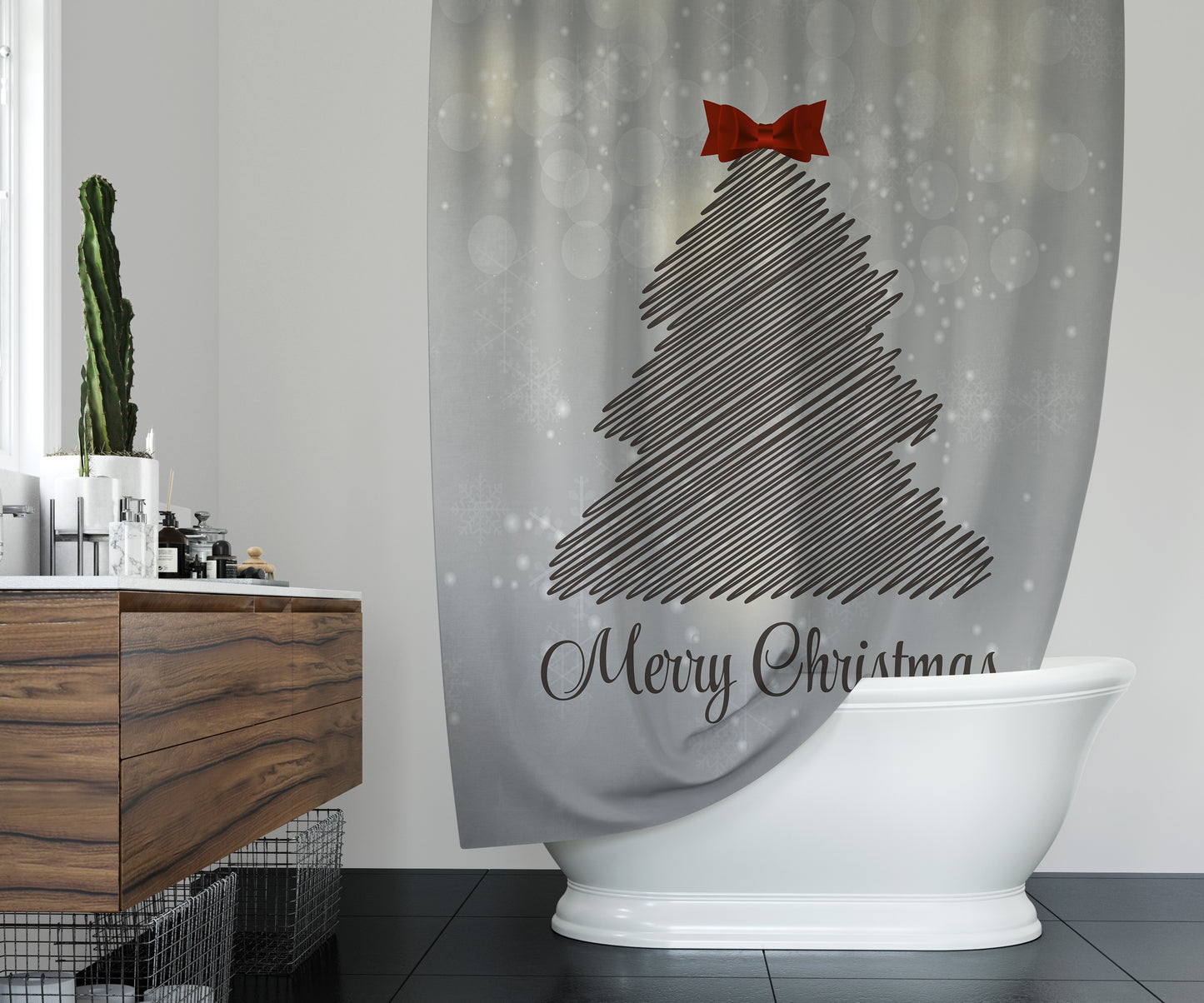 Gray Tree Shower Curtain