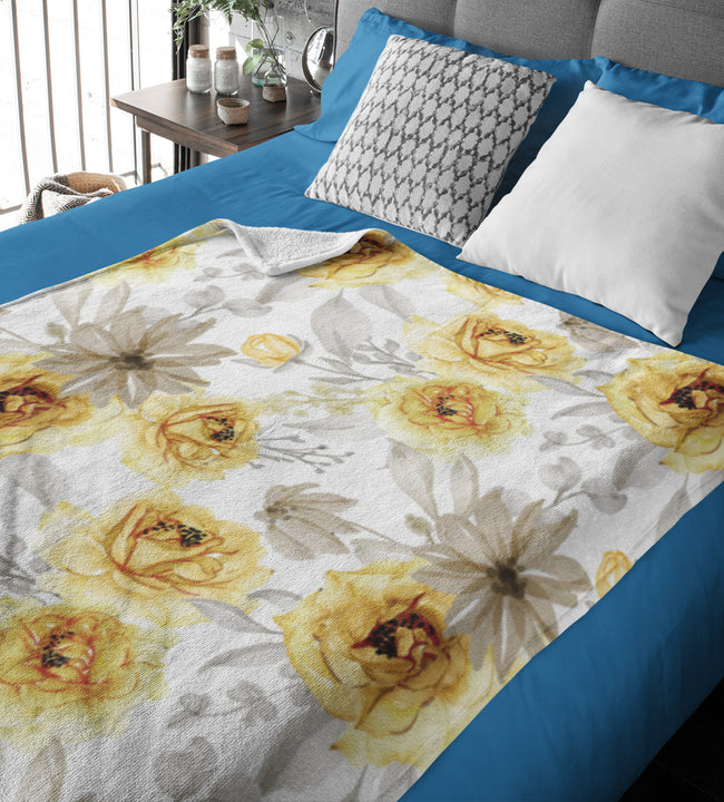 Gold Flowers Velvet Blanket