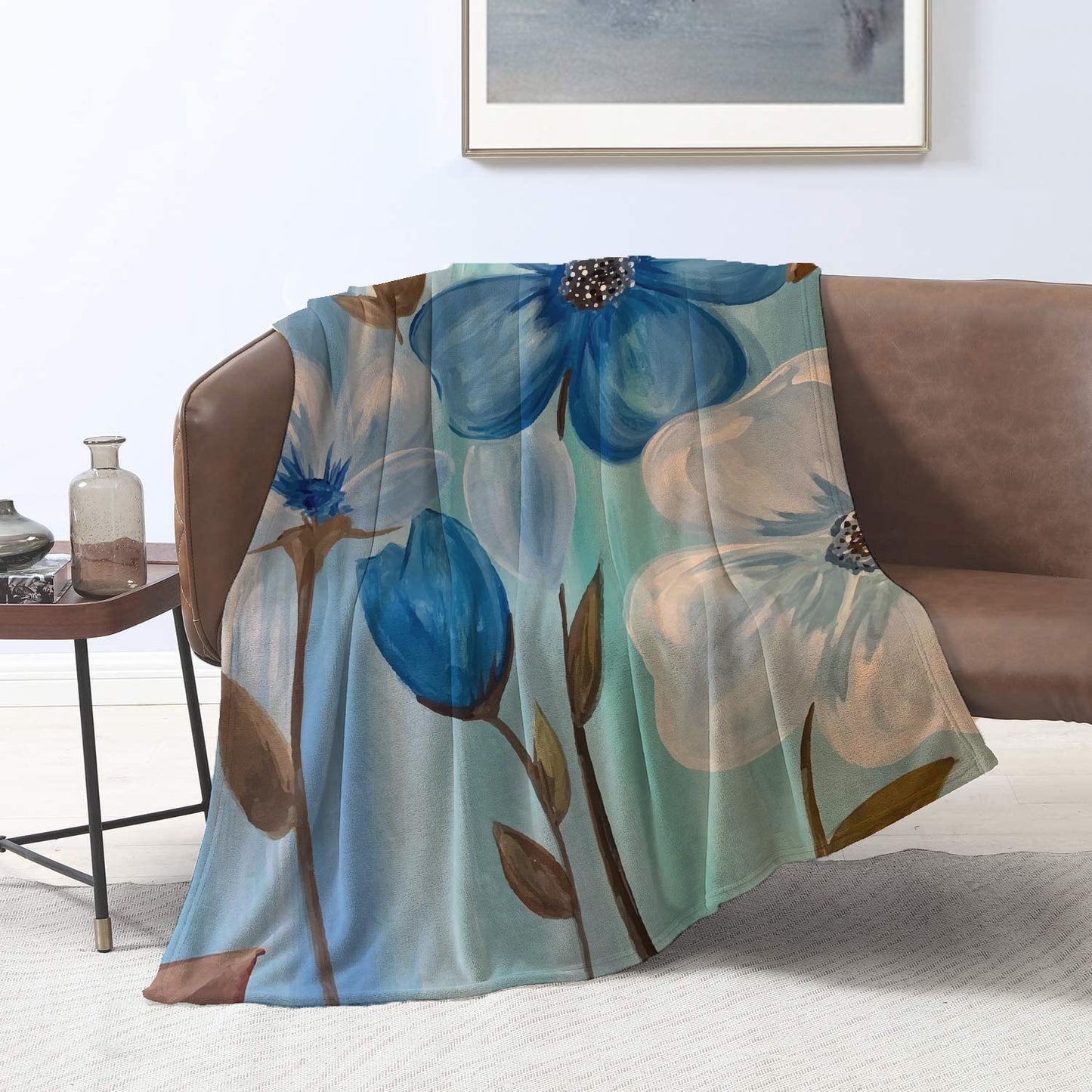 Blue Flowers Velvet Blanket