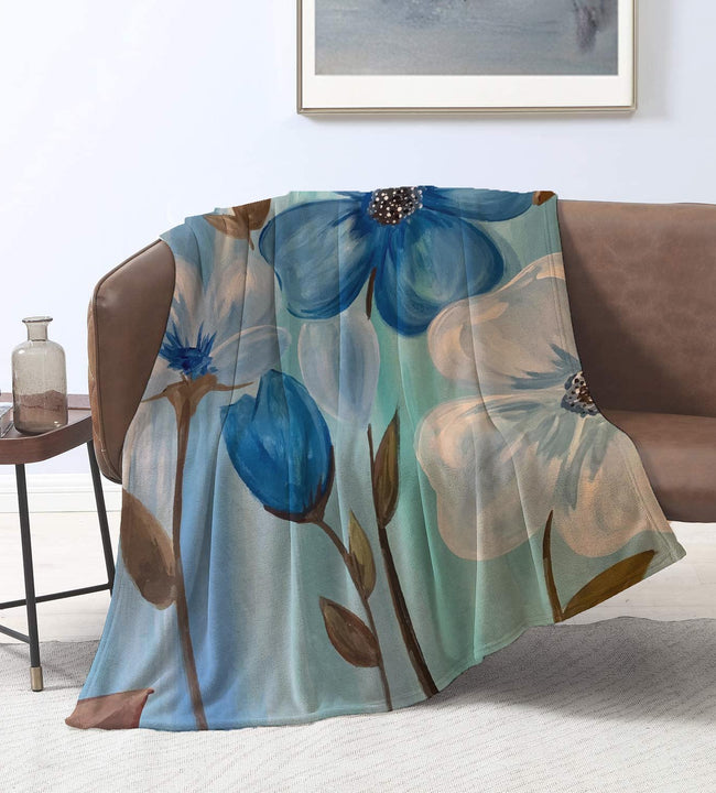 Blue Flowers Velvet Blanket