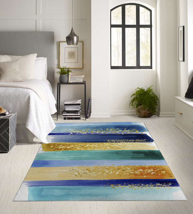 Blue Strokes Low Pile Area Rug