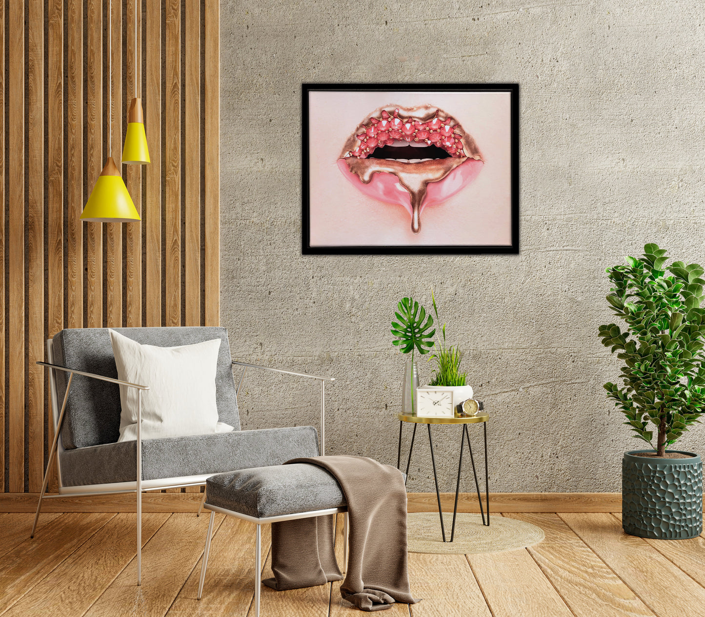 Dimond Lips Framed Canvas