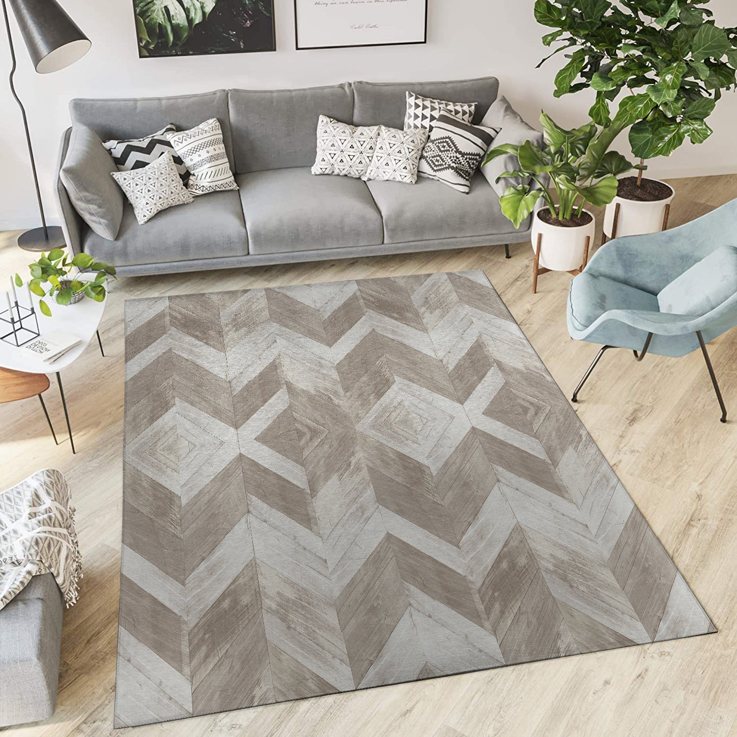 Chevron Wood Brown Low Pile Area Rug