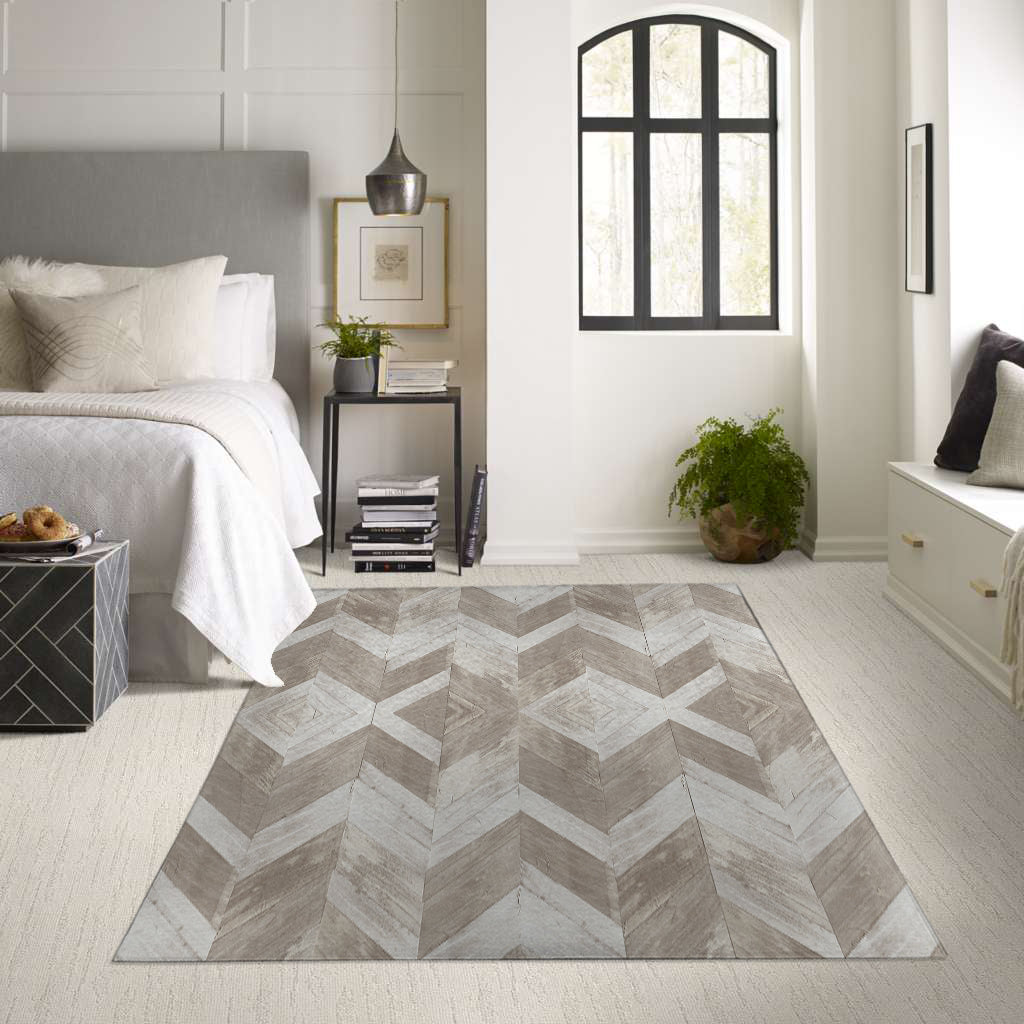 Chevron Wood Brown Low Pile Area Rug