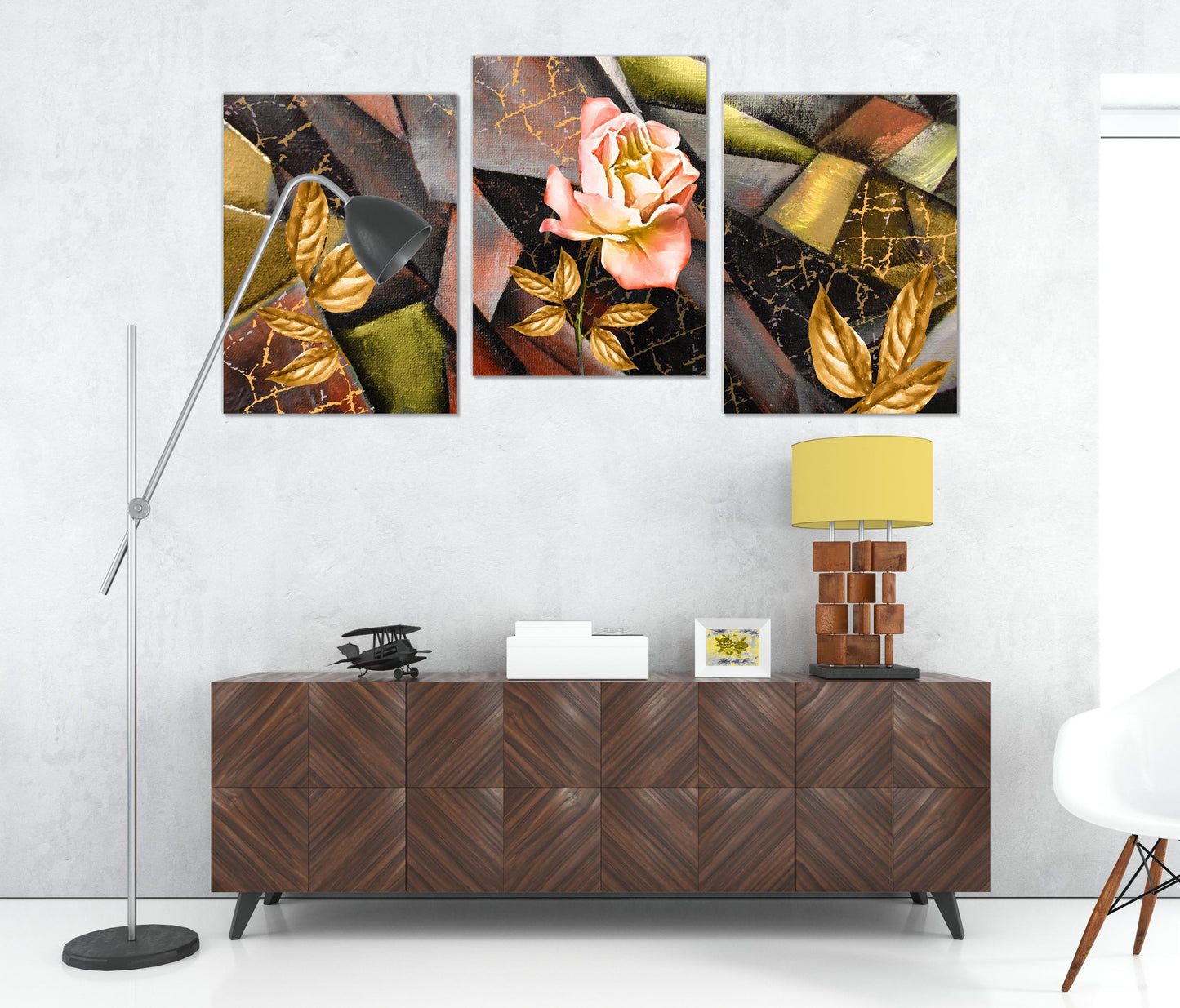 Goldish Rose Set of 3 Canvas Art