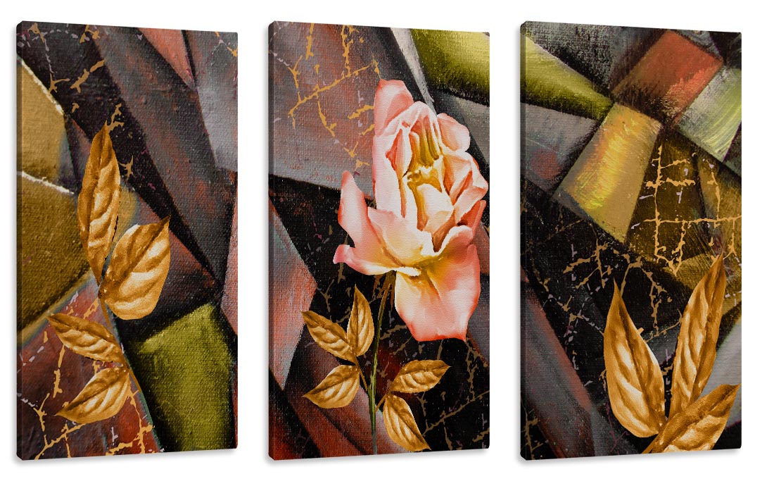 Goldish Rose Set of 3 Canvas Art