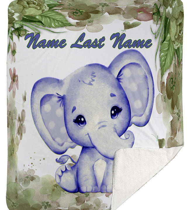 Blue Baby Elephant Sherpa Blanket