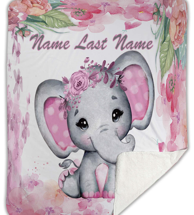 Pink Baby Elephant Sherpa Blanket