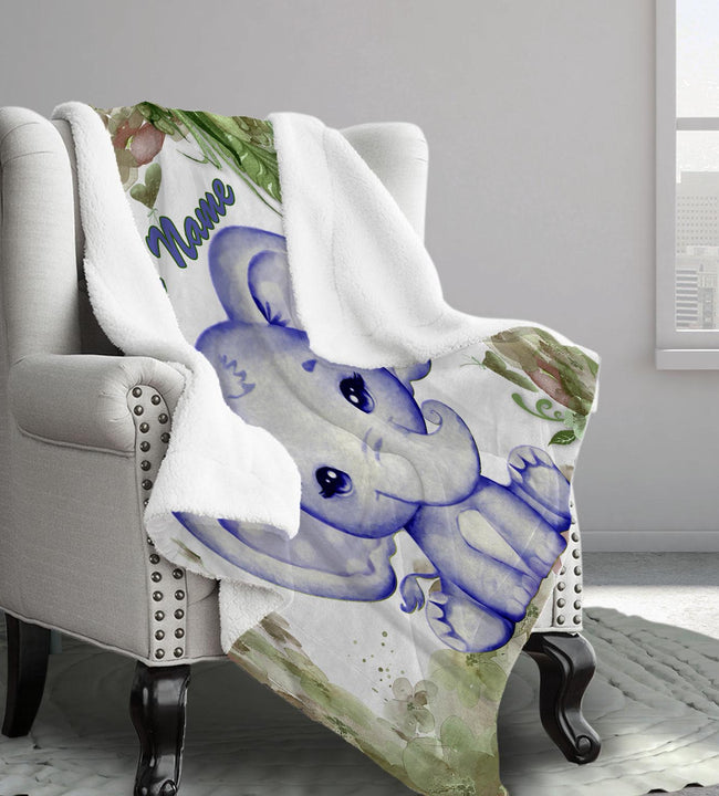 Blue Baby Elephant Sherpa Blanket