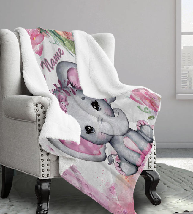 Pink Baby Elephant Sherpa Blanket