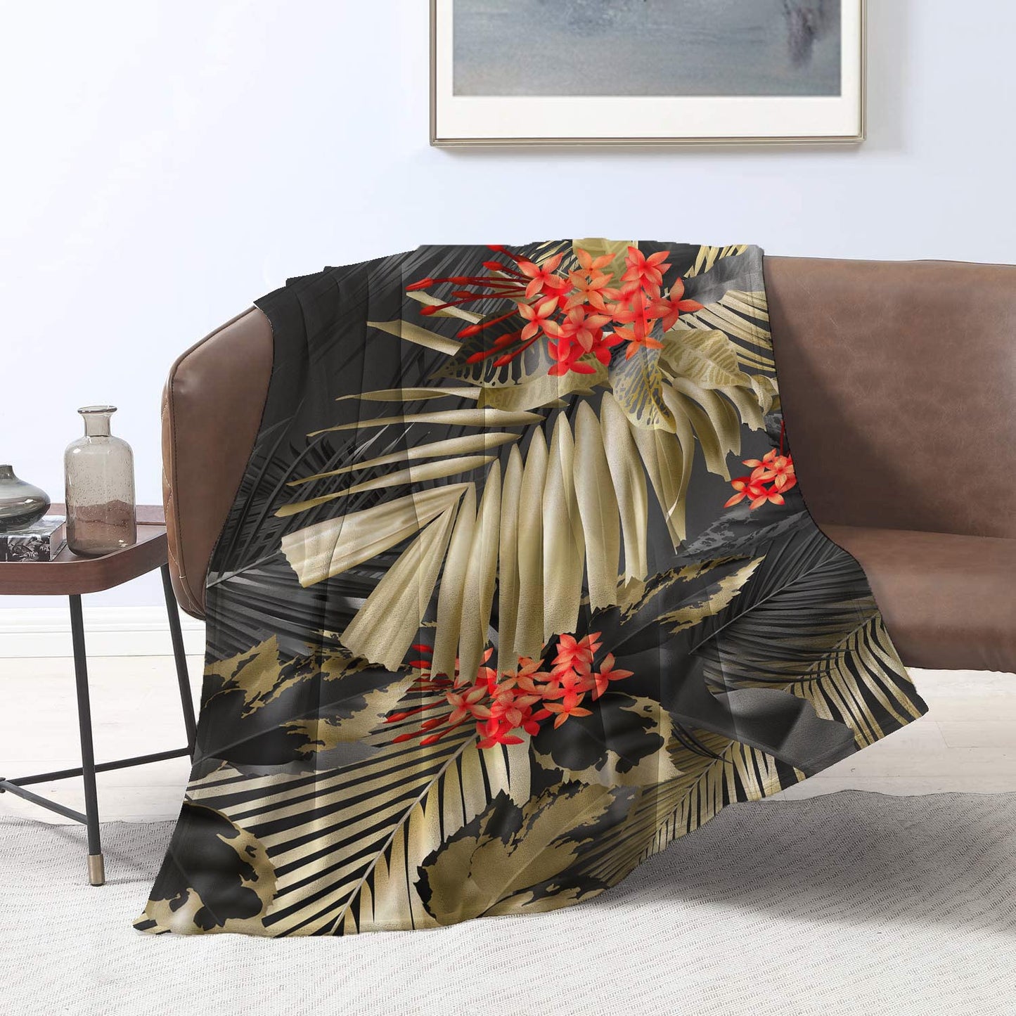 Tropical Leaves Velvet Blanket