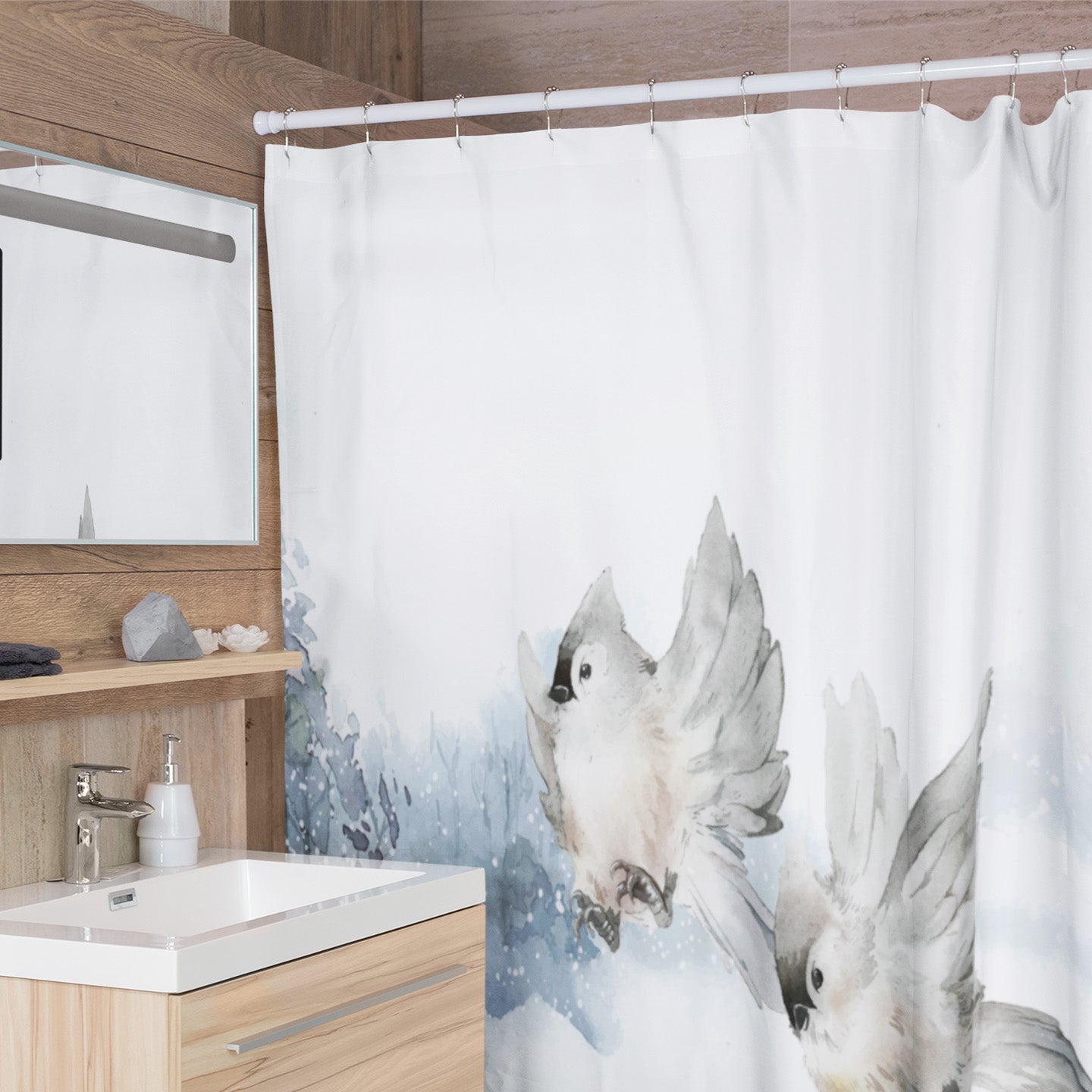 Birds on Snow Shower Curtain