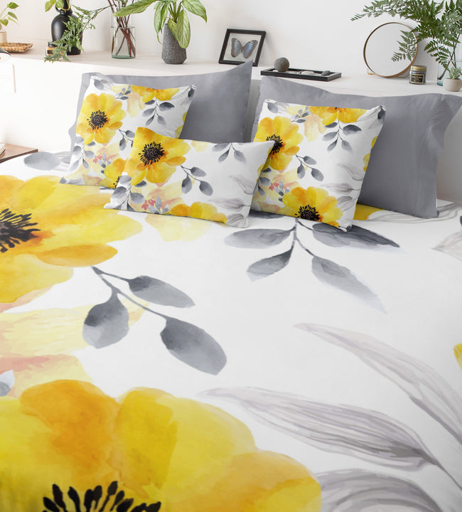 Watercolor Yellow Flowers Comforter Set